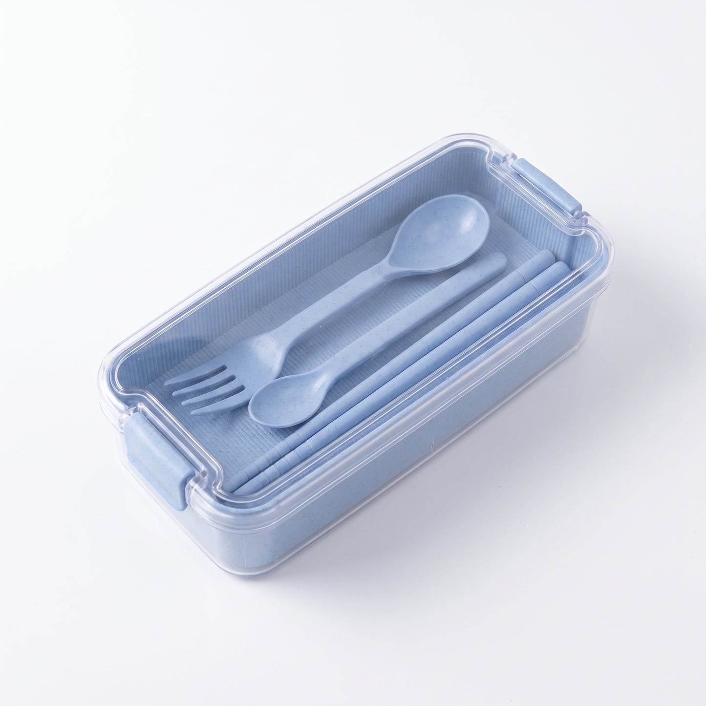 Bento Lunch Box with Cutlery Light Blue Plastic Clear Lid - studio