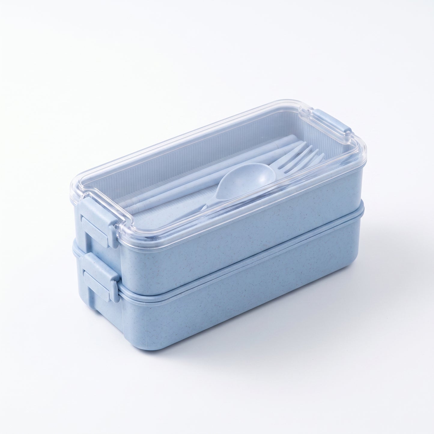 Bento Lunch Box with Cutlery Light Blue Plastic Clear Lid - studio