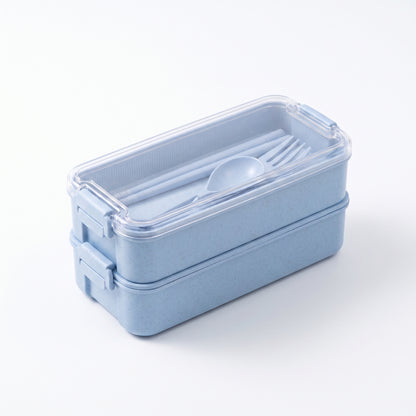 Bento Lunch Box with Cutlery Light Blue Plastic Clear Lid - studio