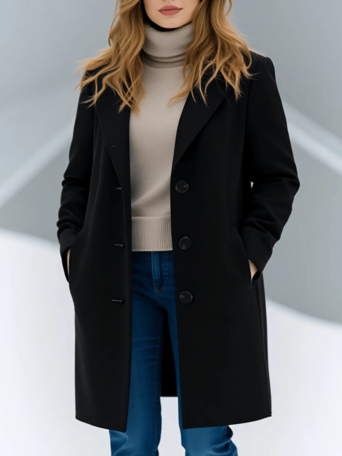 Women's Single Breasted Winter Trench Coat Black