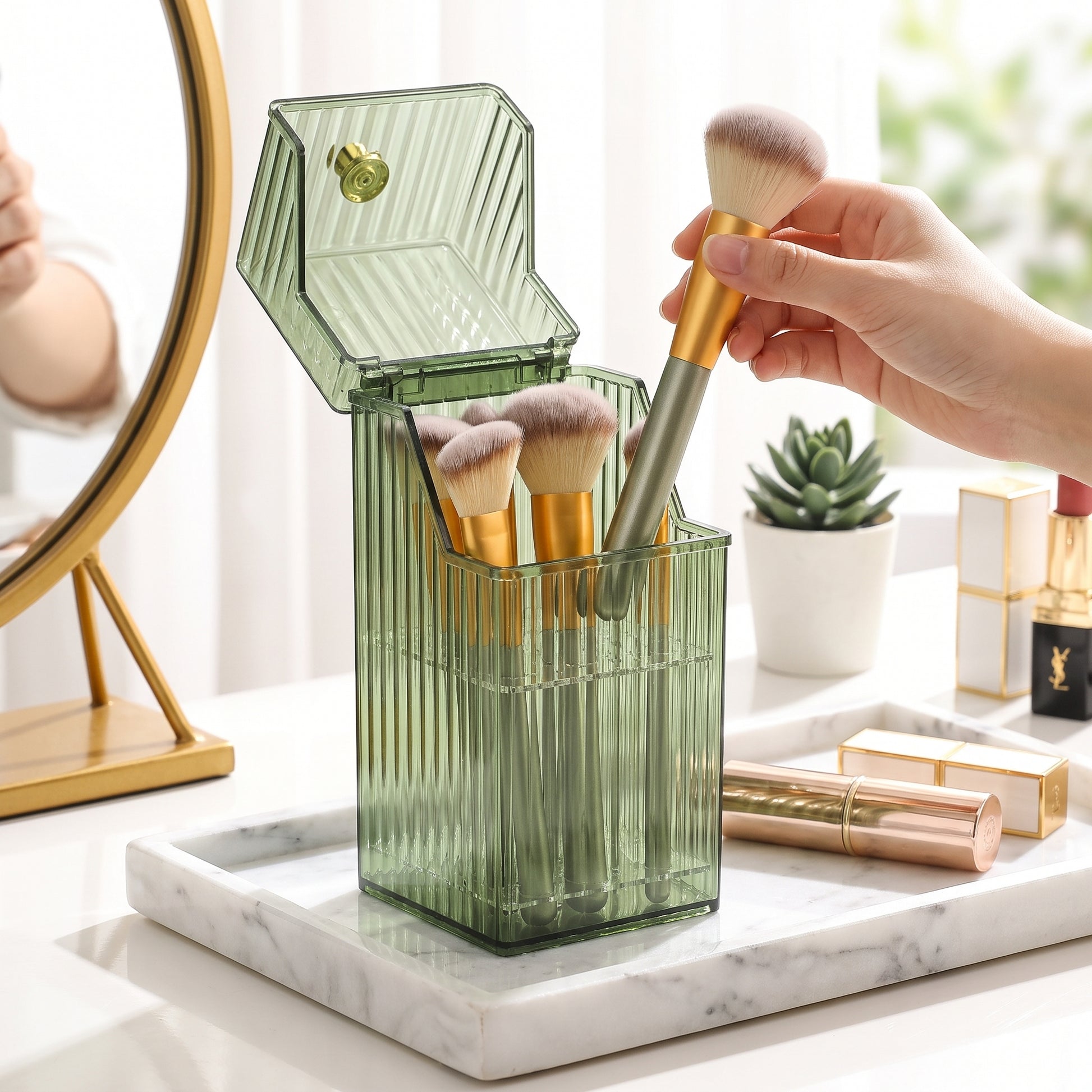 Desk Organiser Cosmetic Organizer Makeup Brush Holder Translucent Box - hero