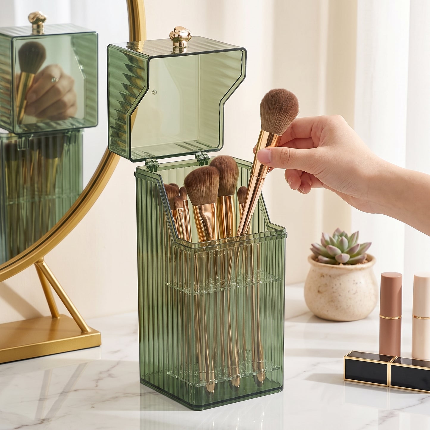 Desk Organiser Cosmetic Organizer Makeup Brush Holder Translucent Box - Image 6