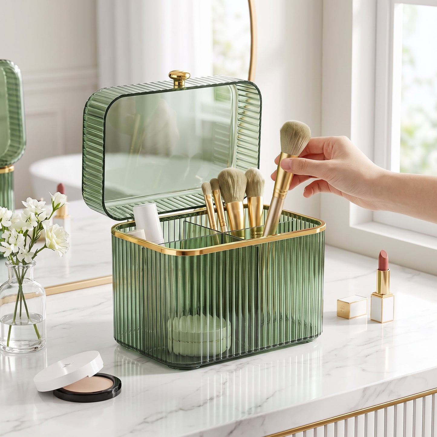 Desk Organiser Cosmetic Organizer Makeup Brush Holder Translucent Box - Image 3