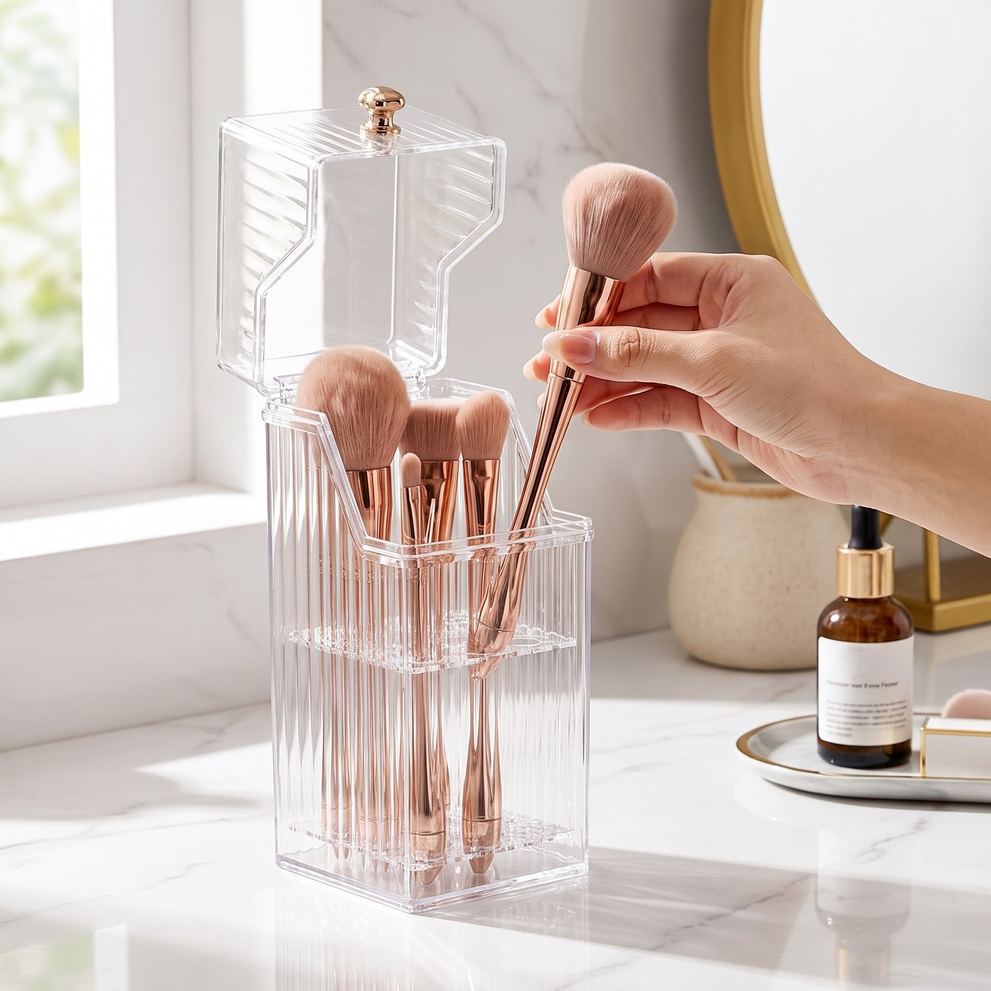 Desk Organiser Cosmetic Organizer Makeup Brush Holder Translucent Box - Image 7