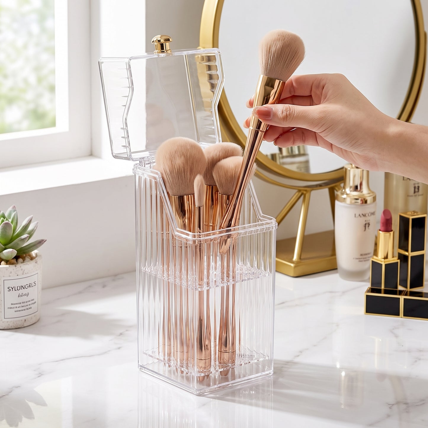 Desk Organiser Cosmetic Organizer Makeup Brush Holder Translucent Box - Image 5
