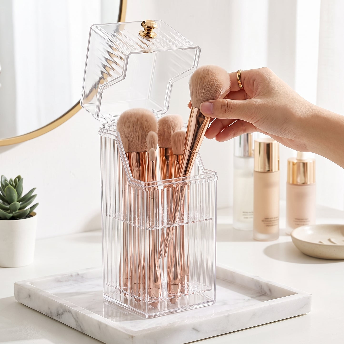 Desk Organiser Cosmetic Organizer Makeup Brush Holder Translucent Box - Image 2
