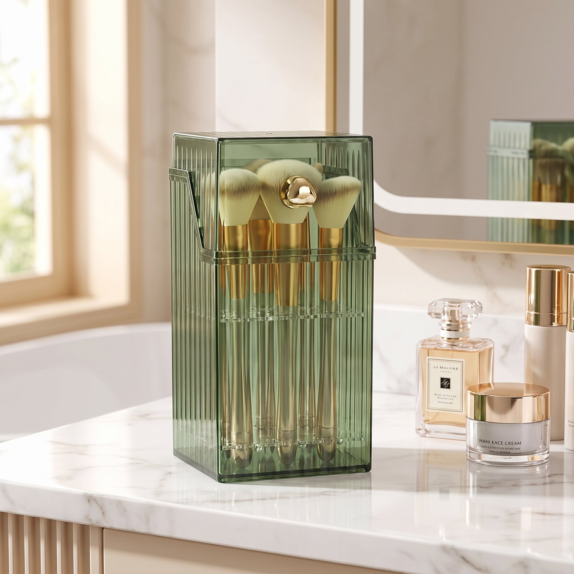 Desk Organiser Cosmetic Organizer Makeup Brush Holder Translucent Box - in-use