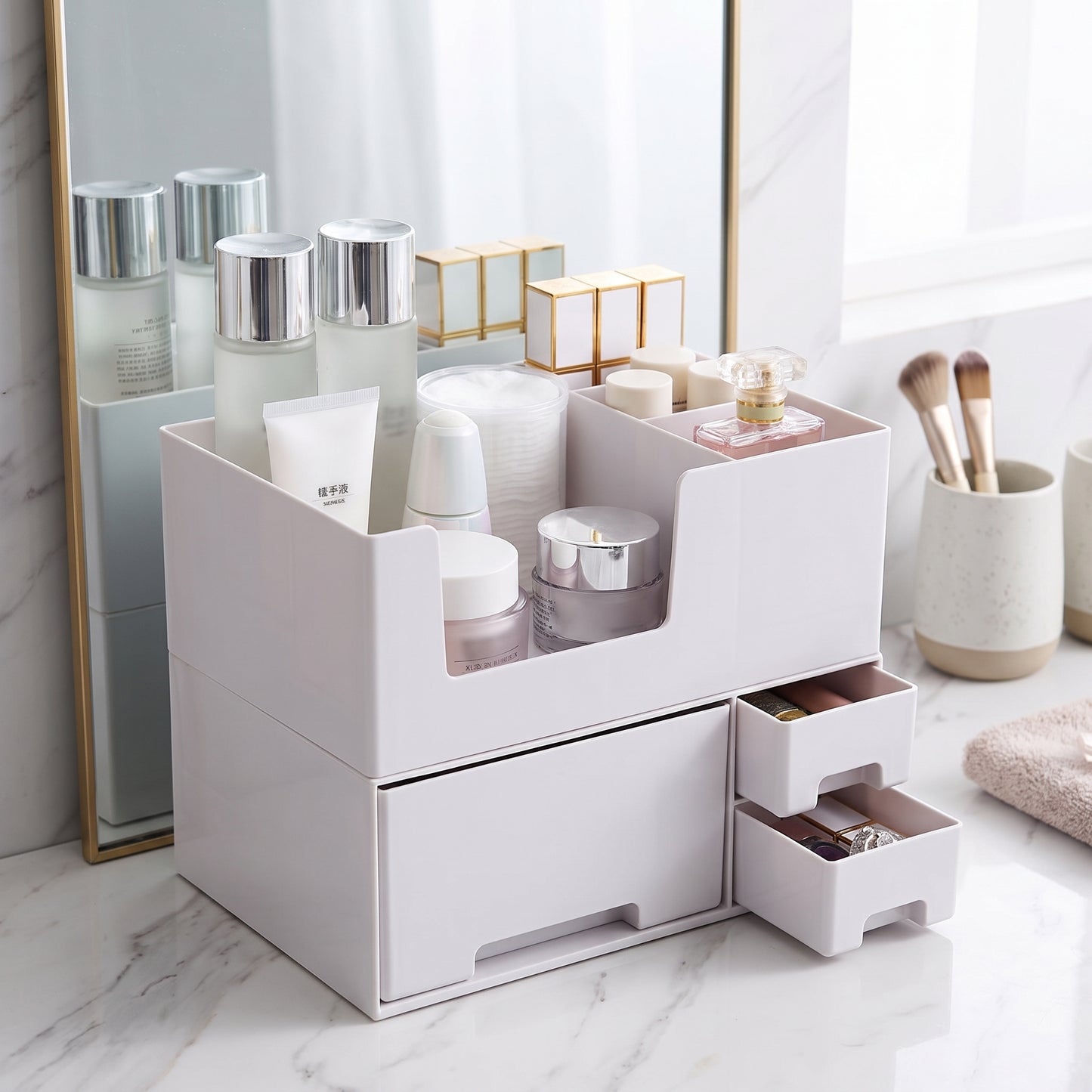Desk Organiser Makeup Storage Organizer with Drawers Tier System - hero