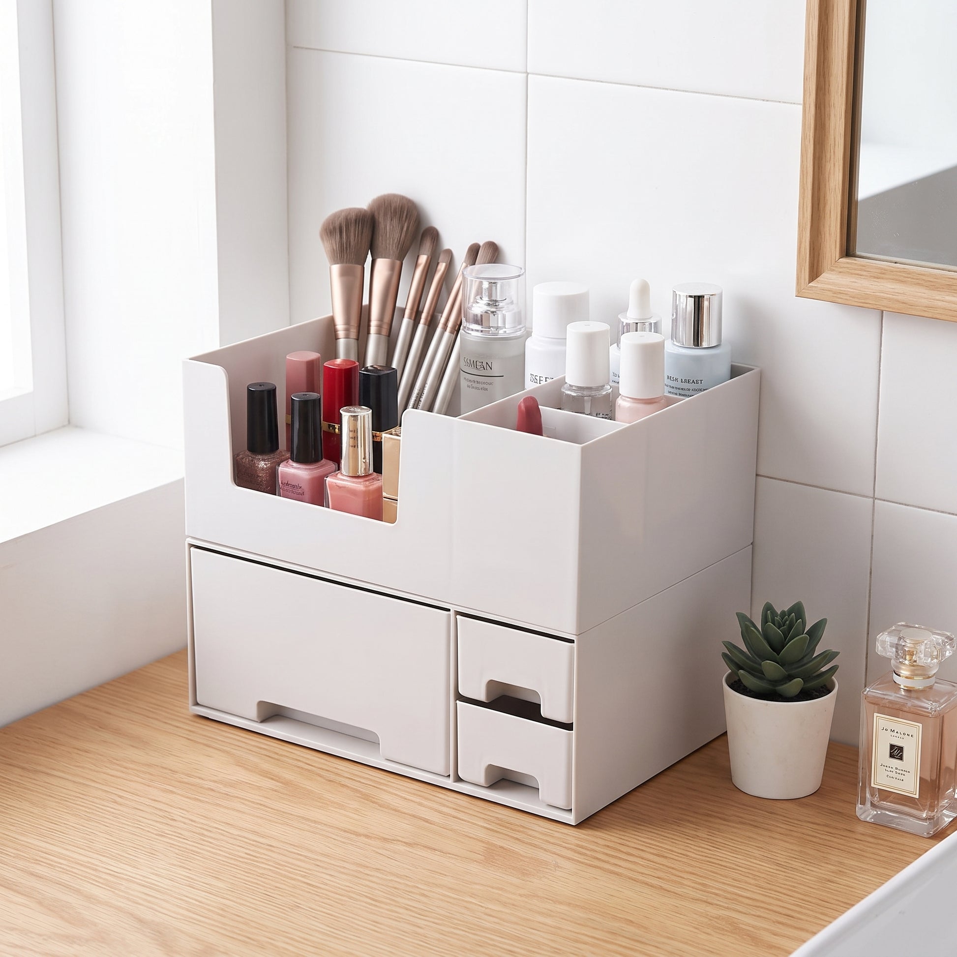Desk Organiser Makeup Storage Organizer with Drawers Tier System - in-use