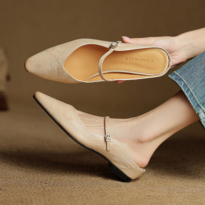 Mary Jane Flats Women's Mules Genuine Leather Pointed Toe Design - Image 1