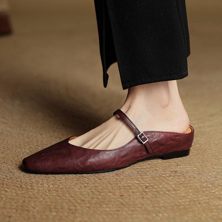 Mary Jane Flats Women's Mules Genuine Leather Pointed Toe Design - Image 10