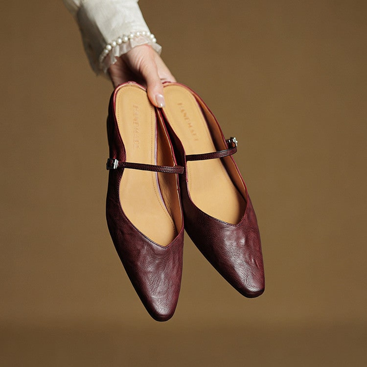 Mary Jane Flats Women's Mules Genuine Leather Pointed Toe Design - Image 11