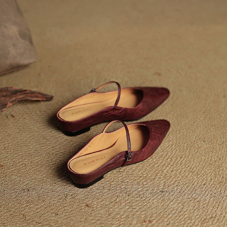 Mary Jane Flats Women's Mules Genuine Leather Pointed Toe Design - Image 13