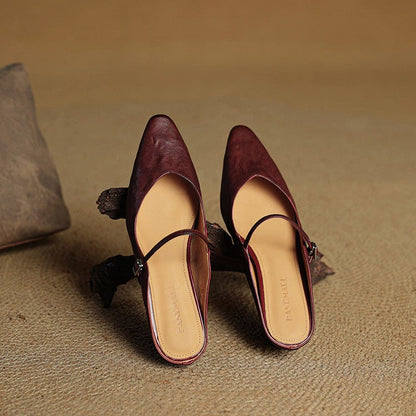 Mary Jane Flats Women's Mules Genuine Leather Pointed Toe Design - Image 14