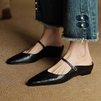 Mary Jane Flats Women's Mules Genuine Leather Pointed Toe Design - Image 16