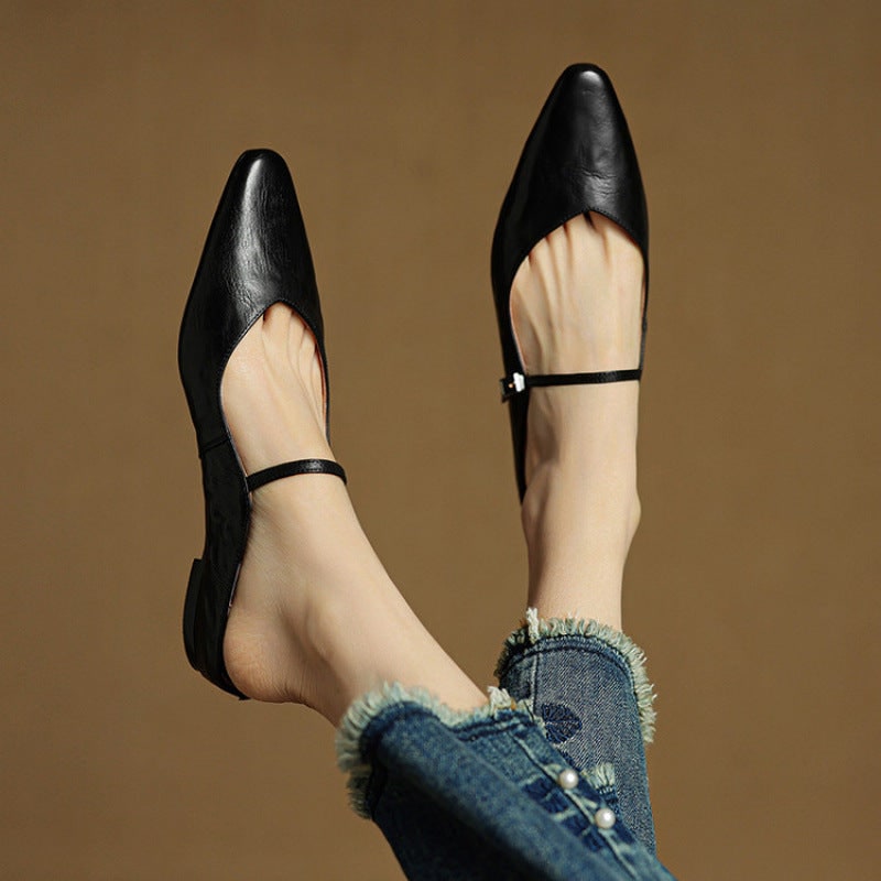 Mary Jane Flats Women's Mules Genuine Leather Pointed Toe Design - Image 17