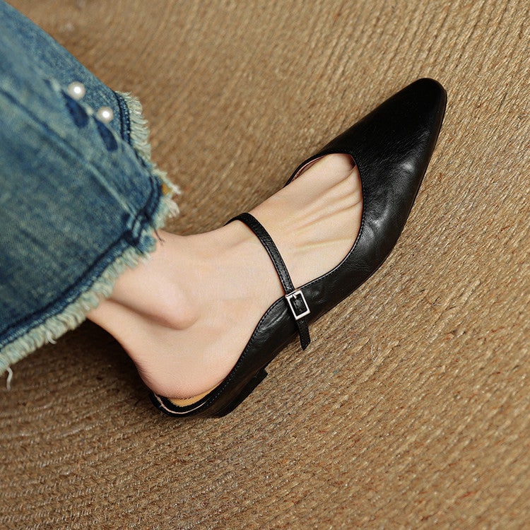 Mary Jane Flats Women's Mules Genuine Leather Pointed Toe Design - Image 18