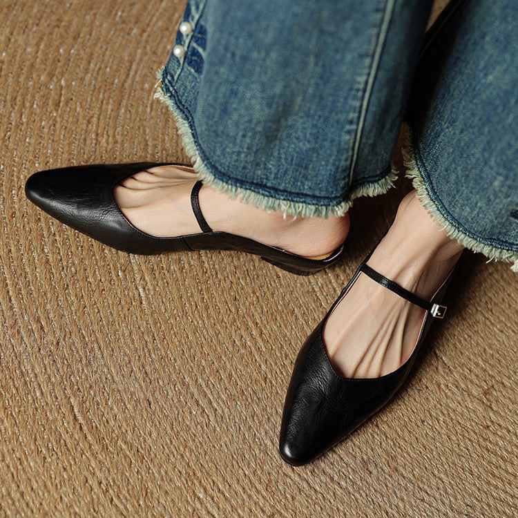Mary Jane Flats Women's Mules Genuine Leather Pointed Toe Design - Image 19