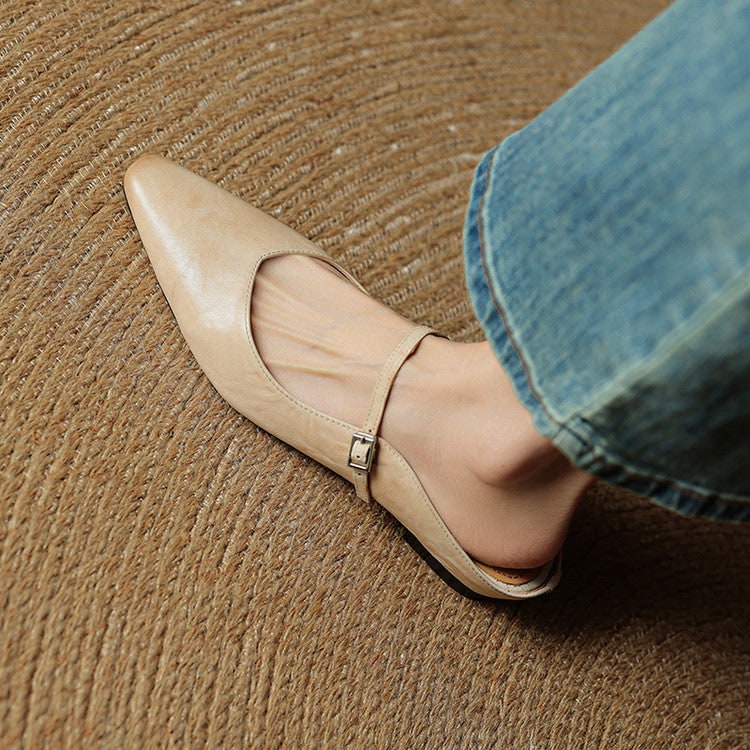 Mary Jane Flats Women's Mules Genuine Leather Pointed Toe Design - Image 2