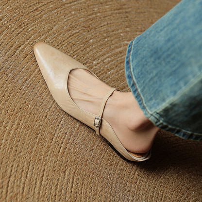 Mary Jane Flats Women's Mules Genuine Leather Pointed Toe Design - Image 2