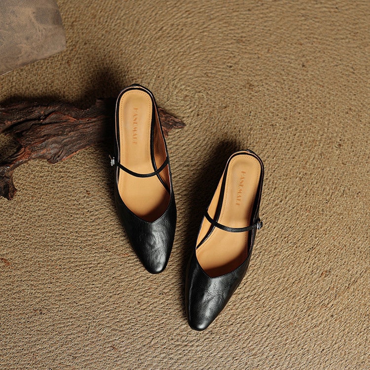 Mary Jane Flats Women's Mules Genuine Leather Pointed Toe Design - Image 20