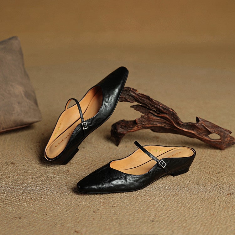 Mary Jane Flats Women's Mules Genuine Leather Pointed Toe Design - Image 21