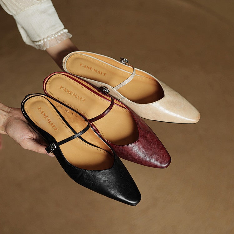 Mary Jane Flats Women's Mules Genuine Leather Pointed Toe Design - Image 22