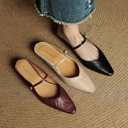 Mary Jane Flats Women's Mules Genuine Leather Pointed Toe Design - Image 23