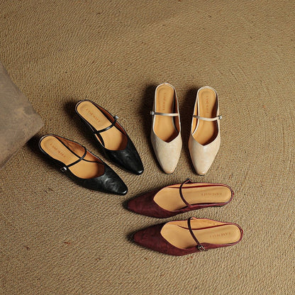 Mary Jane Flats Women's Mules Genuine Leather Pointed Toe Design - Image 24