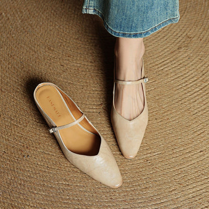 Mary Jane Flats Women's Mules Genuine Leather Pointed Toe Design - Image 3