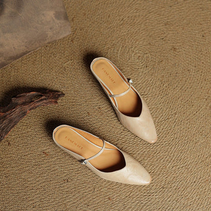 Mary Jane Flats Women's Mules Genuine Leather Pointed Toe Design - Image 5