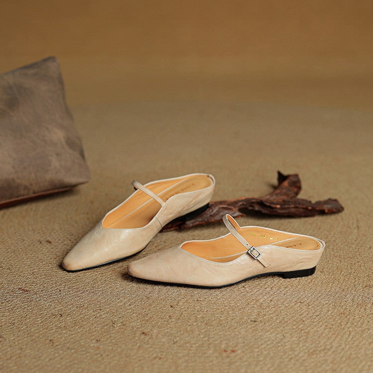 Mary Jane Flats Women's Mules Genuine Leather Pointed Toe Design - Image 6