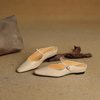 Mary Jane Flats Women's Mules Genuine Leather Pointed Toe Design - Image 6