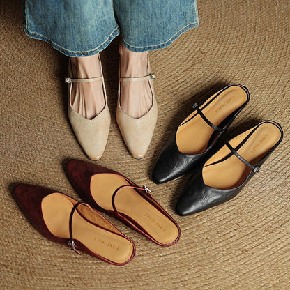 Mary Jane Flats Women's Mules Genuine Leather Pointed Toe Design - Image 7