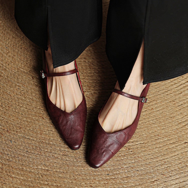 Mary Jane Flats Women's Mules Genuine Leather Pointed Toe Design - Image 9