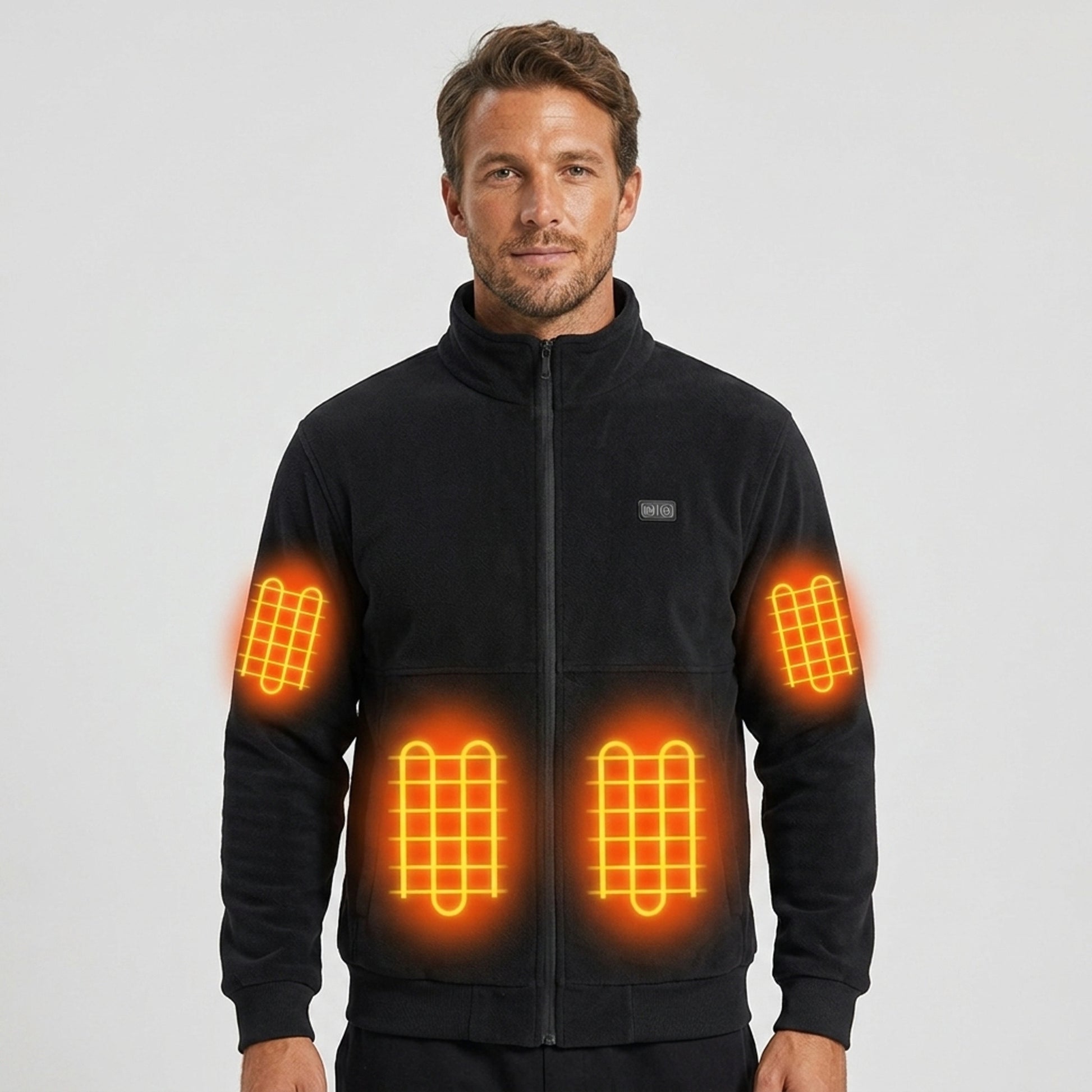 Men's Heated Fleece Jacket With Stand Collar Full-Zip Design Seals In Heat And Blocks Wind - Image 1