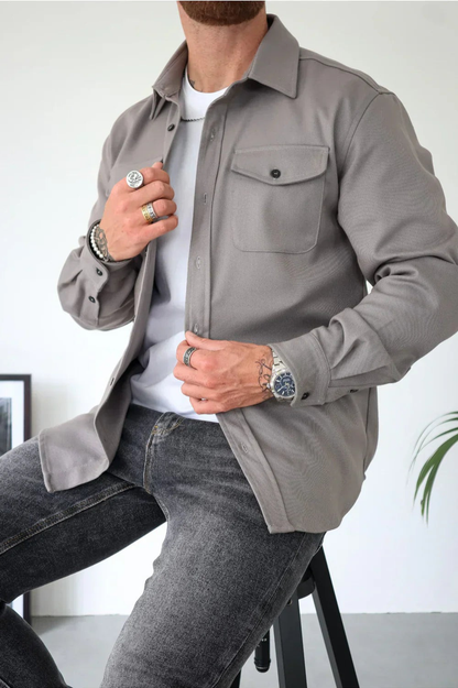 Men's Long Sleeve Button-Up Shirt Jacket for Layering