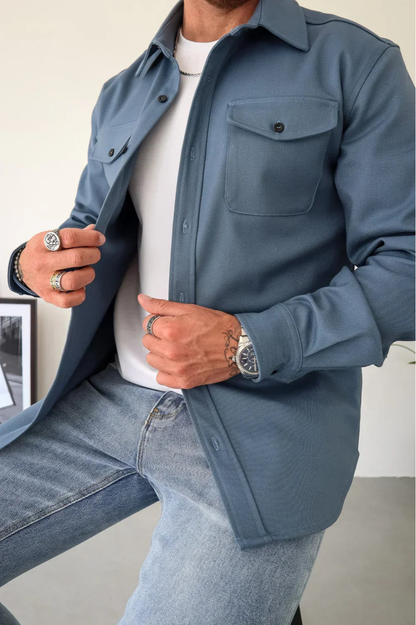 Men's Long Sleeve Button-Up Shirt Jacket for Layering