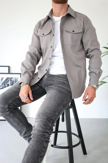 Men's Long Sleeve Button-Up Shirt Jacket for Layering