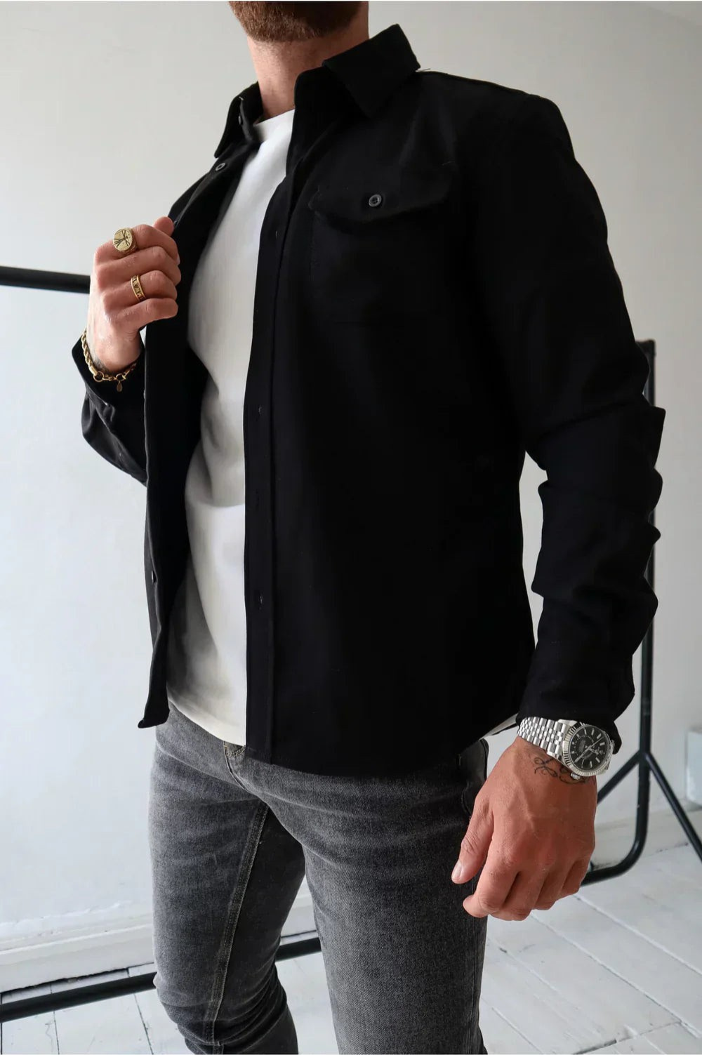 Men's Long Sleeve Button-Up Shirt Jacket for Layering