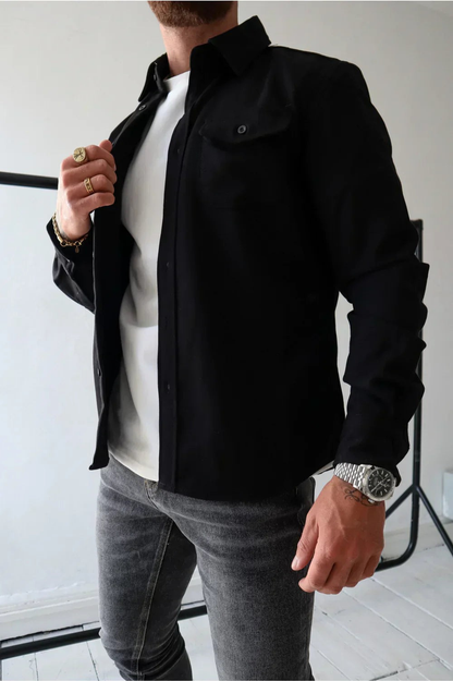 Men's Long Sleeve Button-Up Shirt Jacket for Layering