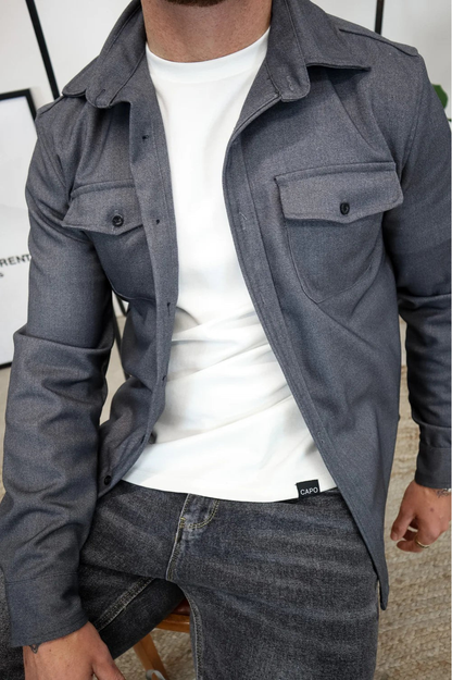 Men's Long Sleeve Button-Up Shirt Jacket for Layering