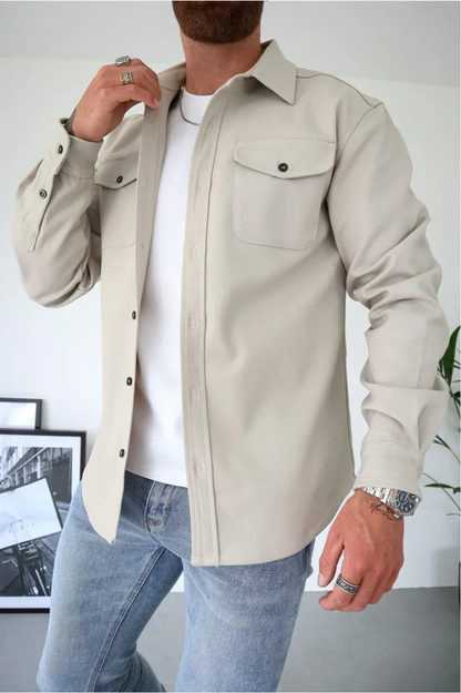 Men's Long Sleeve Button-Up Shirt Jacket for Layering