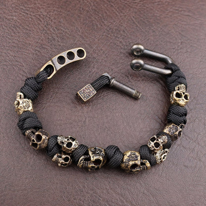 Men's Paracord Bracelet with Skull Beads and Shackle Clasp - Image 2