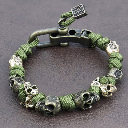 Men's Paracord Bracelet with Skull Beads and Shackle Clasp - Image 4