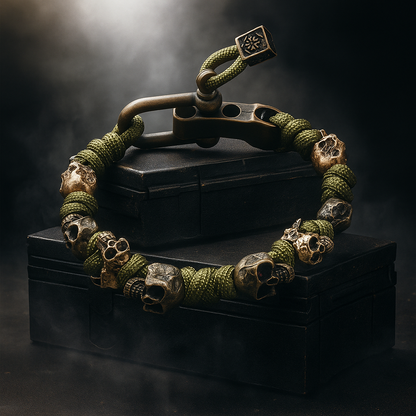 Men's Paracord Bracelet with Skull Beads and Shackle Clasp - Image 6