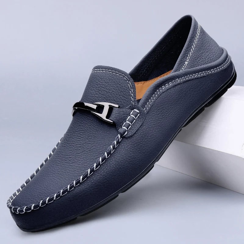 Men's Shoes Casual Loafers Slip-On Moccasin Style with Metal Buckle - Image 1