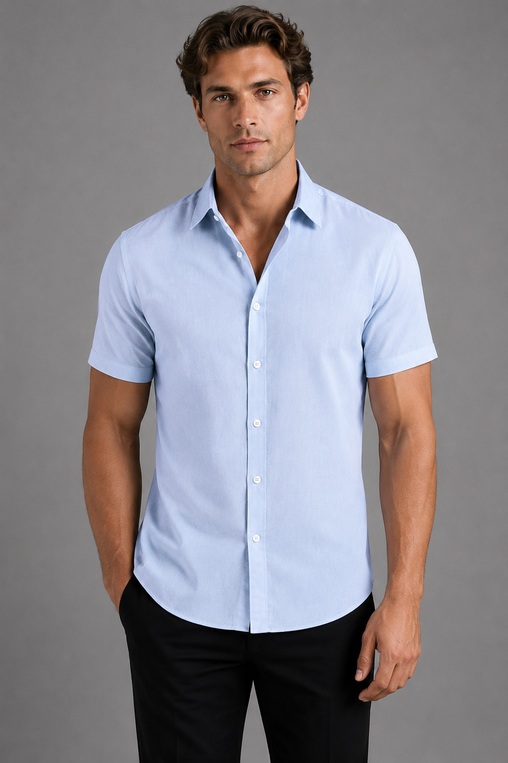 Men's Slim-Fit Button Up Shirt | Short Sleeve Button Shirt - Image 1