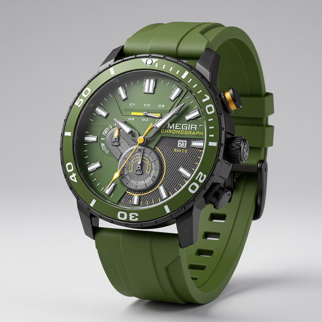 Men's Sport Chronograph with Watch Bezel | Silicone Strap Watch - Image 1