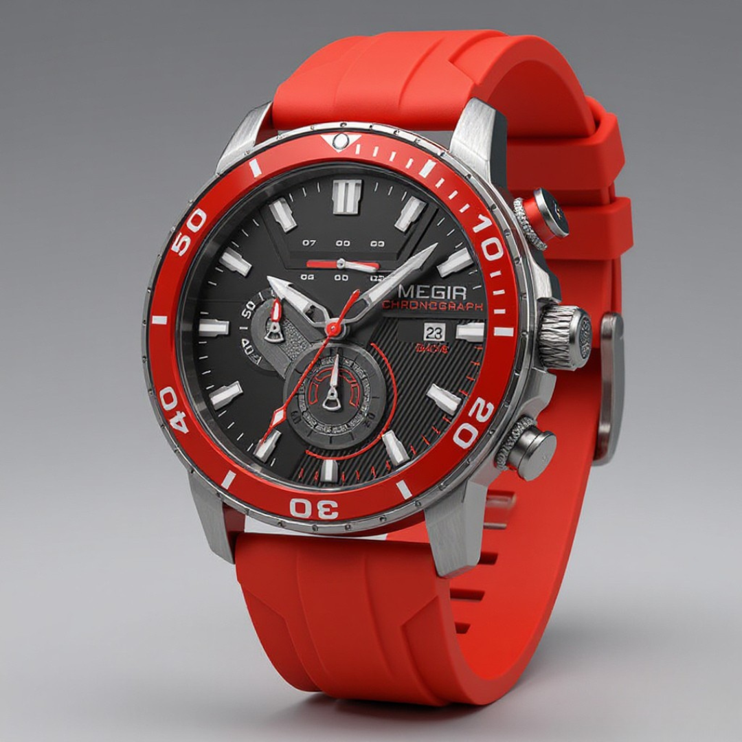 Men's Sport Chronograph with Watch Bezel | Silicone Strap Watch - Image 3